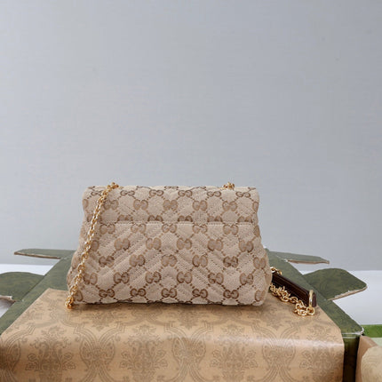 GUCCI 26S SHOULDER BAG 18 IN BEIGE CANVAS WITH GG LOGO GOLD