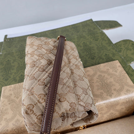 GUCCI 26S SHOULDER BAG 18 IN BEIGE CANVAS WITH GG LOGO GOLD