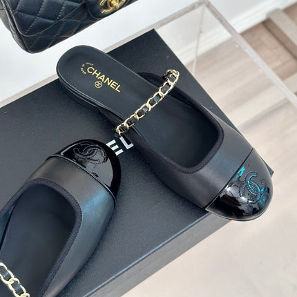 Double C Two-Tone Chain Mules Black Lambskin