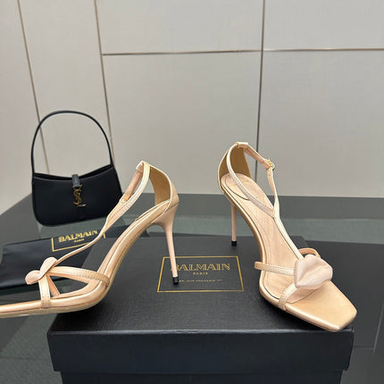 BALMAIN 25S LIPS SANDALS 10 IN BLUSH BEIGE SATIN