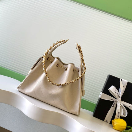 CHANEL 25S HOBO BAG 30 IN LIGHT BEIGE CAVIAR LEATHER WITH GOLD HARDWARE