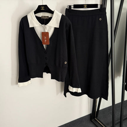 LORO PIANA 26S LAYERED CARDIGAN SKIRT SET 954