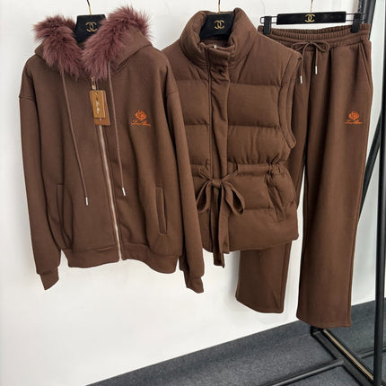 LORO PIANA 26S THREE-PIECE FUR-TRIM HOODED TRACKSUIT 989