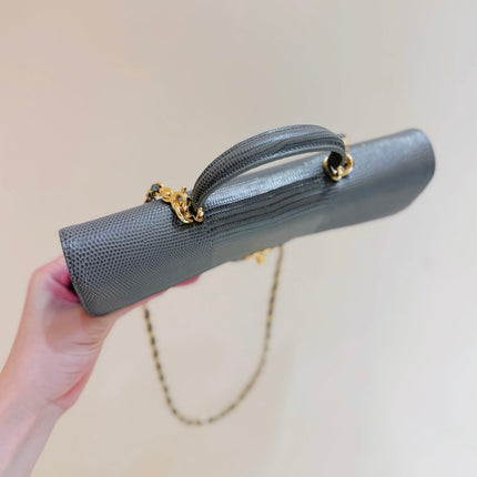 CHANEL 26S MINI TOP HANDLE BAG 9 IN GRAY CALFSKIN LIZARD EMBOSSED