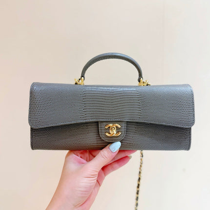 CHANEL 26S MINI TOP HANDLE BAG 9 IN GRAY CALFSKIN LIZARD EMBOSSED