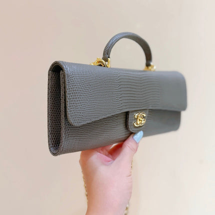 CHANEL 26S MINI TOP HANDLE BAG 9 IN GRAY CALFSKIN LIZARD EMBOSSED