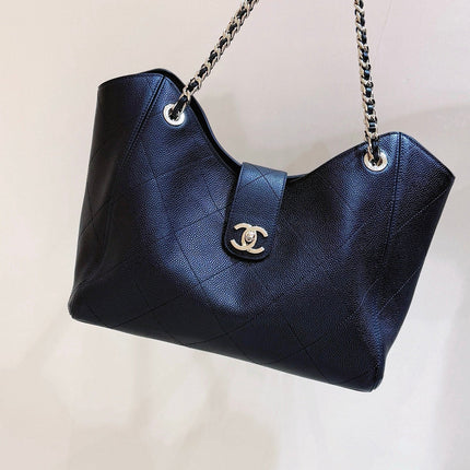 CHANEL 26S TOTE BAG 26 IN BLACK CALFSKIN GRAINED