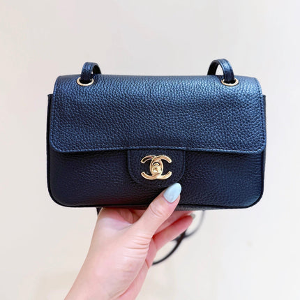 CHANEL 26S MINI FLAP BAG 13 IN BLACK CALFSKIN GRAINED