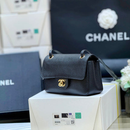 CHANEL 26S MINI FLAP BAG 13 IN BLACK CALFSKIN GRAINED