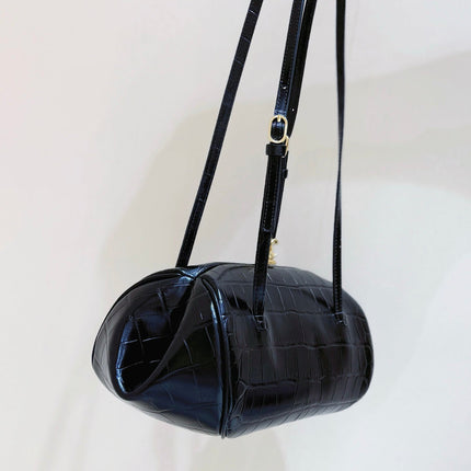 CHANEL 26S MINI BOWLING BAG 29 IN BLACK CROCODILE EMBOSSED CALFSKIN