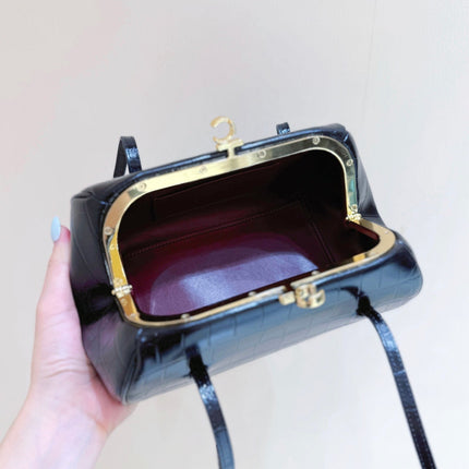 CHANEL 26S MINI BOWLING BAG 29 IN BLACK CROCODILE EMBOSSED CALFSKIN