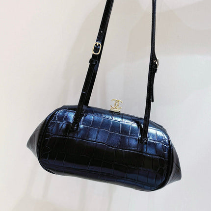CHANEL 26S MINI BOWLING BAG 29 IN BLACK CROCODILE EMBOSSED CALFSKIN