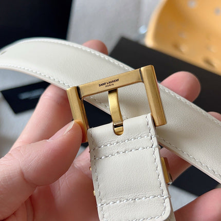 YSL 25S BELT 30 MM IN CREAM WHITE CALFSKIN 571019