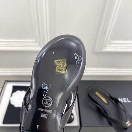 CHANEL 26S THONG SLINGBACK SANDALS IN BLACK LAMBSKIN