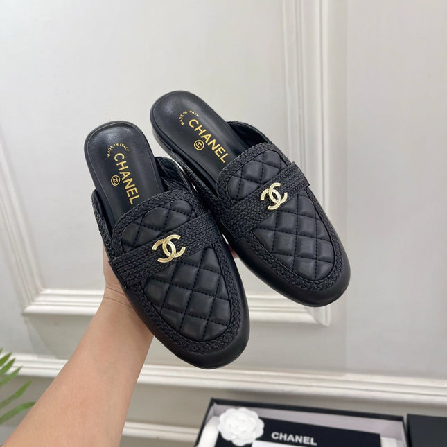 CHANEL 26S MULES IN BLACK LAMBSKIN FABRIC
